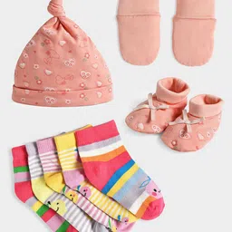 MiArcus Girls Baby New Born Essentials Caps, Mittens, Botties & Socks Gift Set Hamper-image-2