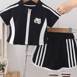 LULU & SKY Girls Mandarin Collar Pure Cotton Top With Shorts-image-41