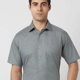 Van Heusen Men Regular Fit Spread Collar Micro Checked Cotton Formal Shirt-image-77