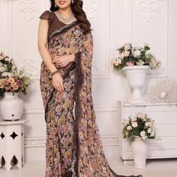 Moda Rapido Floral Mirror Work Pure Georgette Saree-picture-10