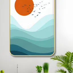 Livin'luxe Blue & Orange Wooden Sun Painting Wall Art-image-63