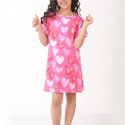 YK Girls Heart Printed Pure Cotton Round Neck Nightdress-14