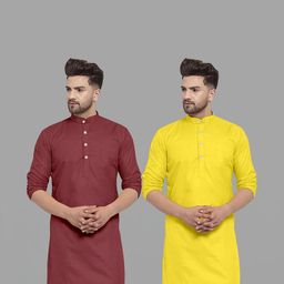 VS MALL Men Yellow Kurtas-picture-1