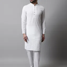 Jompers Men Embroidered Regular Chikankari Pure Cotton Kurta with Pyjamas-picture-19