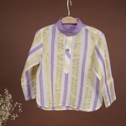 MIRALI Avathara Boys Striped Band Collar Cotton Kurta-image-55