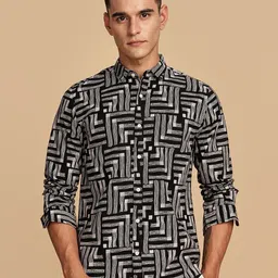 Guns & Sons Men Comfort Regular Fit Spread Collar Abstract Printed Casual Shirt-image-128
