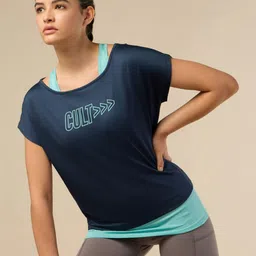CULT Women 2in1 Layered Performance Navy T-shirt-image-23