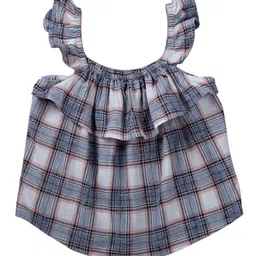 Gini and Jony Checked Off-Shoulder Flutter Sleeve Ruffles Cotton Top image 2