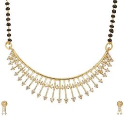 PUJVI Gold-Plated Artificial Stones Studded & Beaded Mangalsutra With Studs-image-94
