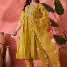 Sangria Embroidered Pure Silk A-line Kurta & Trousers With Dupatta-picture-30