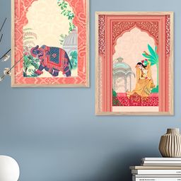 Kotart Brown & White 2 Pieces Women Elephant Printed Wooden Wall Arts-picture-35