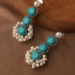 VENI 925 Sterling Silver-Plated Artificial Stones Studded & Beaded Drop Earrings-10