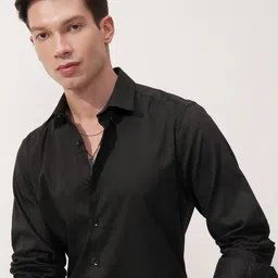 HIGHLANDER Dobby Textured Striped Self Design Spread Collar Long Sleeves Slim Fit Shirt-image-2