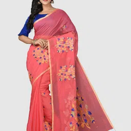 Crochetin Floral Embroidered Saree With Unstiched Blouse Piece-image-38