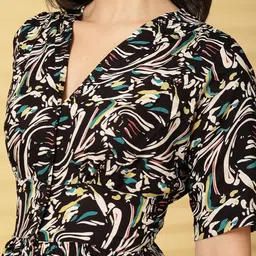 KALINI Women Abstract Printed V-Neck Short Sleeves Fit & Flare Midi Dress image 4