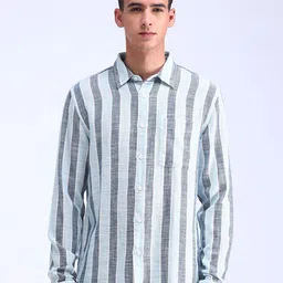 Flying Machine Men Spread Collar Vertical Striped Cotton Casual Shirt-image-69