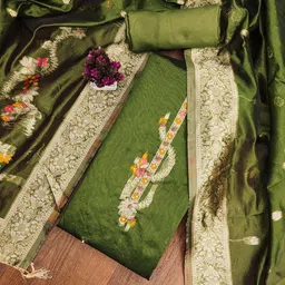 HERE&NOW Floral Woven Design Beads And Stones Jacquard Unstitched Dress Material-image-53