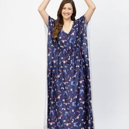 CHUI MUI Women V-Neck Printed Maxi Kaftan Nightdress-image-91