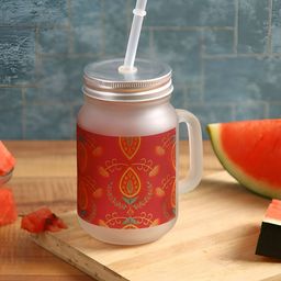 PENTADECO Red & Green Printed Glass Matte Set of Cups and Mugs-29