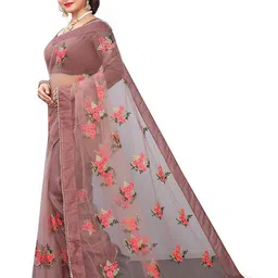 PATLANI STYLE Floral Embroidered Beads and Stones Net Saree image 4