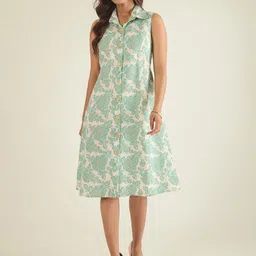 WineRed Floral Printed Cotton A-Line Midi Dress-picture-19