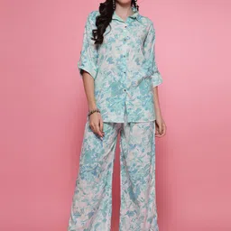 all about you Printed Shirt Collar Neck Shirt With Palazzos Co-Ords-22