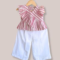 Mamma's Bear Girls Striped V-Neck Pure Cotton Top With Trousers-image-96