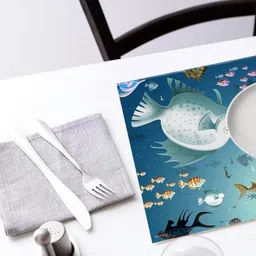 REVEXO 6Pc Blue & White Printed Rectangle Costers & Table Placemats image 3