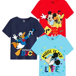 Disney By Miss and Chief Boys Pack Of 3 Bio Finish Graphic Printed Cotton T-shirts-image-11