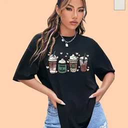 Metronaut Women Floral 2 Printed Hooded Extended Sleeves Applique T-shirt-image-59