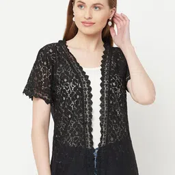 The Roadster Lifestyle Co Floral Self Design V-Neck Front Open Shrug-3