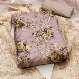 HERE&NOW Embellished Organza Unstitched Dress Material-image-64