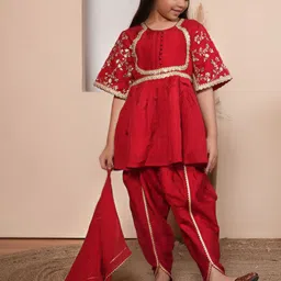 ADORNIA Girls Solid Embroidered Kurta with Dhoti Pant & Dupatta-picture-44