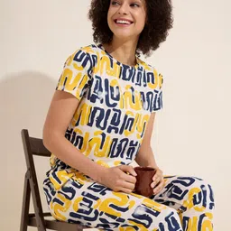 Lotik Women Yellow Geometric Printed Night suit-image-33