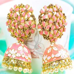 Glamgem Gold-Plated Artificial Stones Studded And Pearls Beaded Dome Shaped Jhumkas-image-93