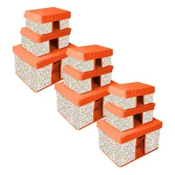 prettykrafts Orange & White 9 Pieces Floral Printed Reusable Multi Utility Organisers-image-59