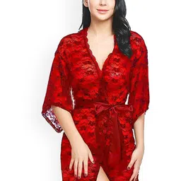 chia fashions Self Design Net Baby Doll with Robe-image-72