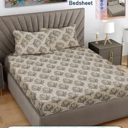 FABINALIV Beige & Grey Floral 300 TC King Bedsheet with 2 Pillow Covers-image-64