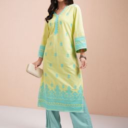 Vishudh Floral Embroidered V-Neck Straight Kurta-picture-44