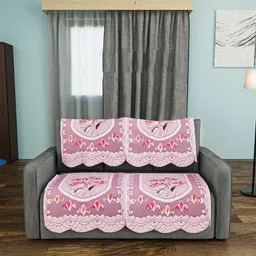 Aura White & Pink 4 Pieces Cotton Sofa Covers-image-13