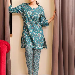 Jasoriya Women Floral Printed Round Neck Pure Cotton Kurta with Trousers-picture-27