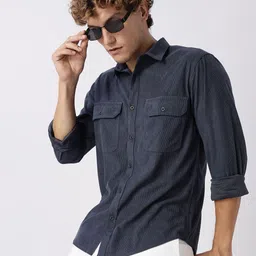 HERE&NOW Regular Fit Vertical Striped Corduroy Opaque Casual Shirt-image-32