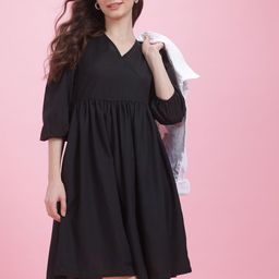 DressBerry Faux Wrap Puff Sleeve A-Line Dress-image-25
