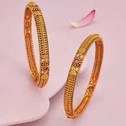 Kushal's Fashion Jewellery Set Of 2 Ruby Gold-Plated Ethnic Antique Bangles-34