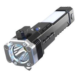 Grevora Torch Light High-Ultra-Bright Performance Mini Torch Light, LED Rechargeable Torch Flashlight,Long Distance Beam Range Car Rescue Torch with Hammer Window Glass and Seat Belt Cutter Built image 1