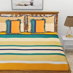 BREVARD Multicoloured & Orange Geometric Cotton 5 Piece Double Queen Fine Bedding Set-image-37