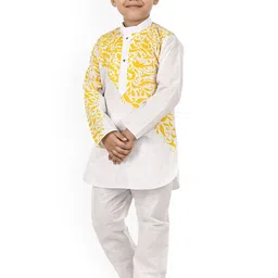 NEW GEN Boys Floral Printed Mandarin Collar Kurti with Trousers-picture-4