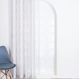 Parda Online Brown & White Floral Printed Linen Sheer Door Curtain-45