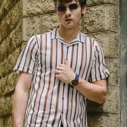 HERE&NOW Men Cuban Collar Multi Stripes Self Design Slim Fit Casual Shirt-image-93