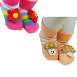 NESKA MODA Kids-Unisex Set Of 2 Ankle Length Cotton Socks-34